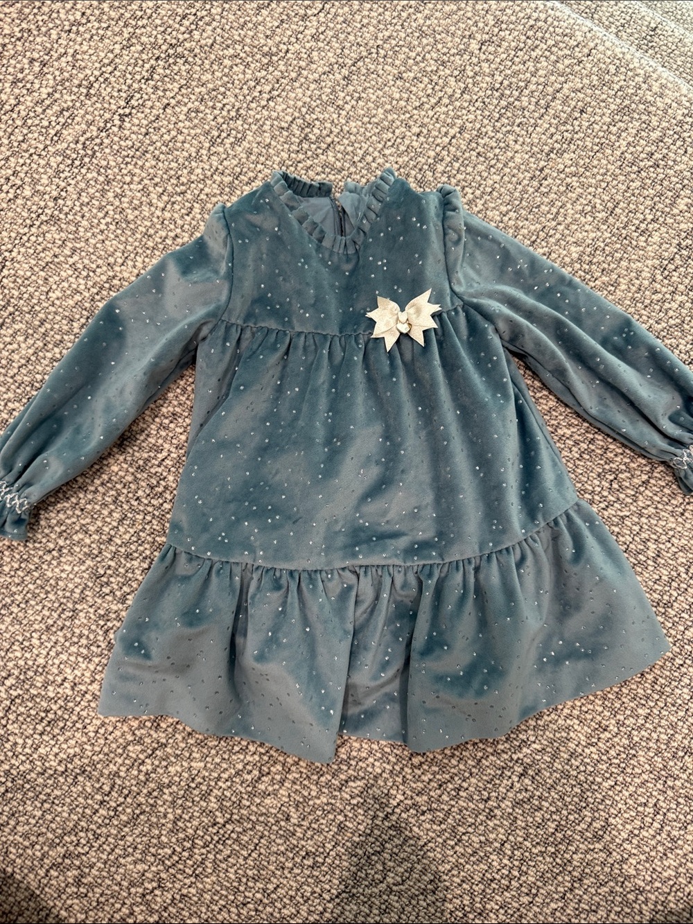 Mayoral Teal Velvet Dress with Sparkle Detail